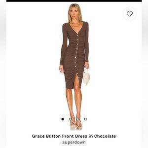 Superdown Grace Button Front Dress in Chocolate.